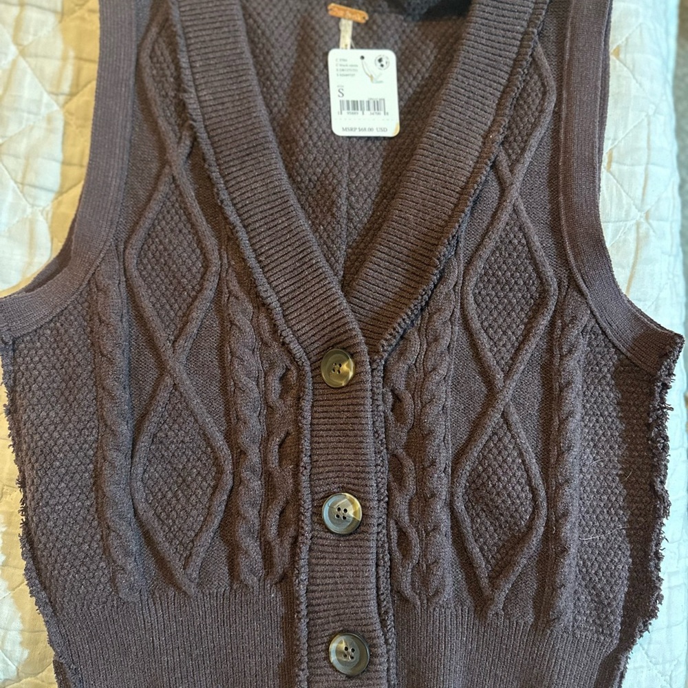 Free People Denson Cable Knit Vest in Black Raisin – Size Small